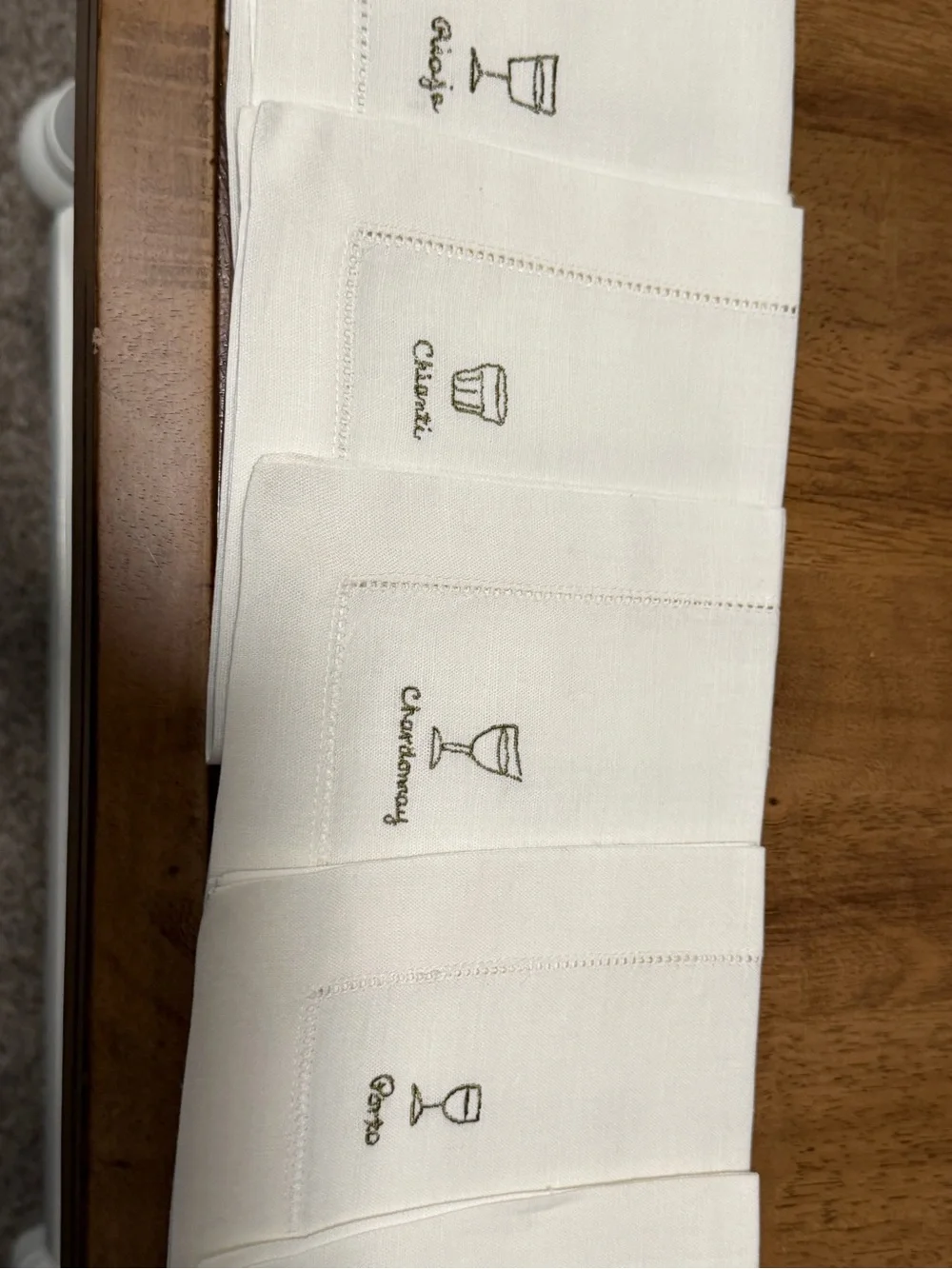 Williams-Sonoma Cheese Cocktail Napkins Linen Cotton Green Embroidered